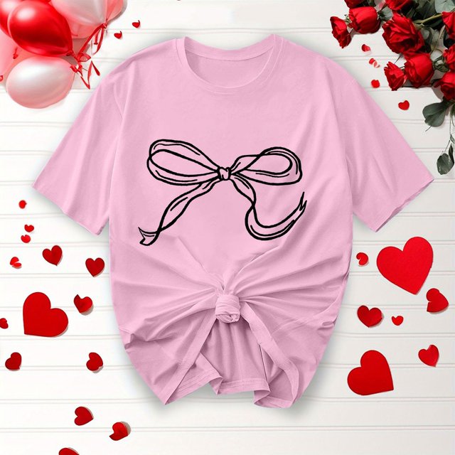 Offre à Durée Limitée Iumwxz T-Shirts Basiques Décontractés Plissés Amples pour Femmes Blouses pour Femmes T-Shirts Graphiques avec Nœud Col Rond Manches Courtes Blouses Hauts pour Dames Doux et Confortables pour Courir Commander