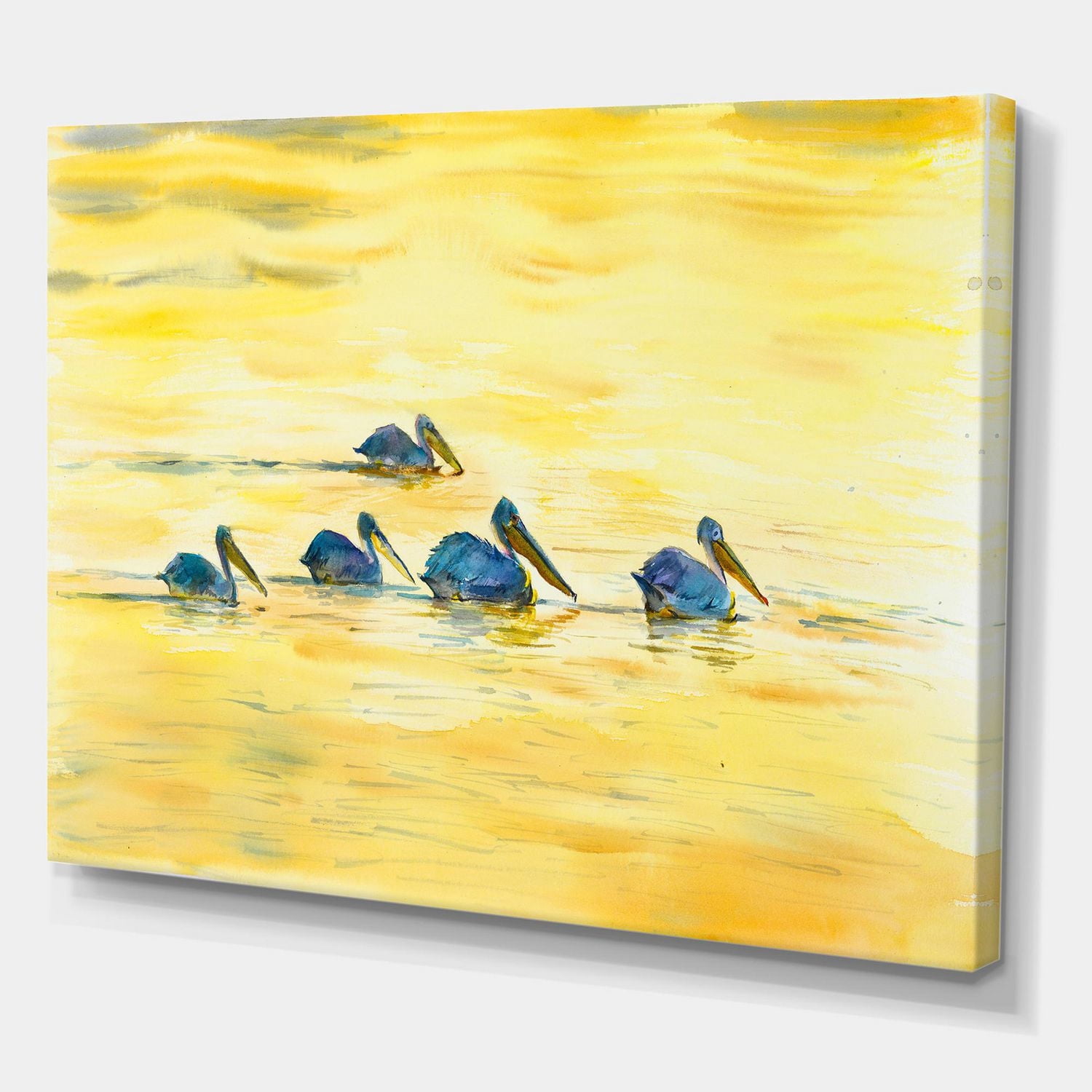 Designart Pélicans sur le fleuve Jaune Art mural sur toile