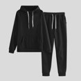 thumbnail image 2 of 2 Piece Sweatsuits for Womens Clearance Solid Color Pocket Drawstring Pullover Sweatpant Set Lounge Tracksuit Casual Plus Size Lightweight Loose Ladies Outfits Fall Winter 2023 Black L, 2 of 5
