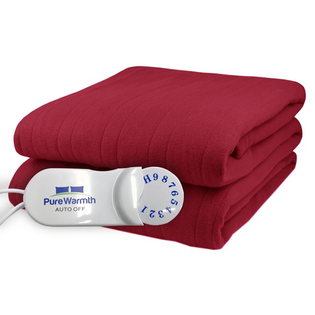 Pure Warmth Comfort Knit Fleece Electric Heated Warming Throw Blanket Brick Red