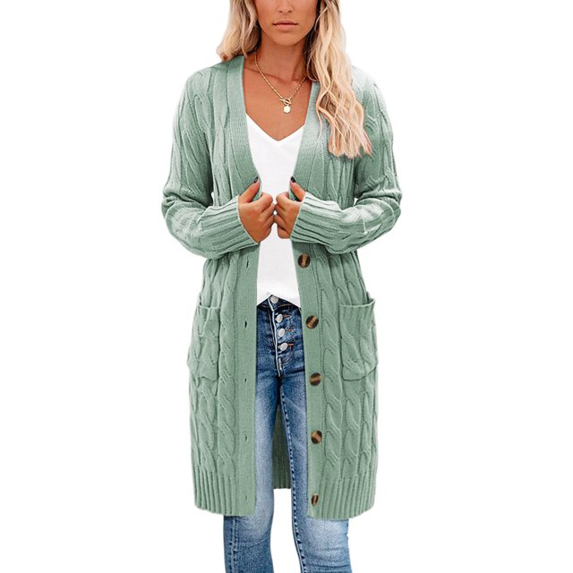 FOCUSNORM Women Juniors Cardigan, Solid Color Long Sleeve Sweater Coat with Pockets