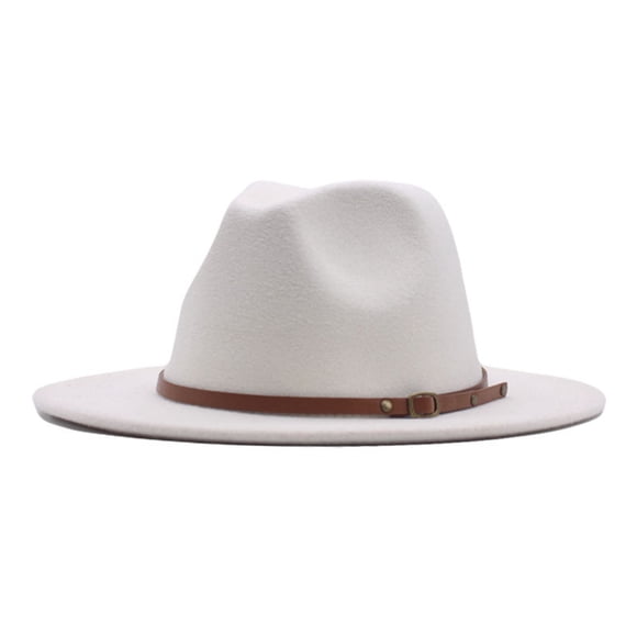 Womens Classic Wide Floppy Panama Hat Belt Buckle Wool Fedora Hat