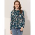 thumbnail image 2 of INSPIRE CHIC Women's Long Sleeve Ruffle Collar Button Down Floral Shirt Green S, 2 of 5
