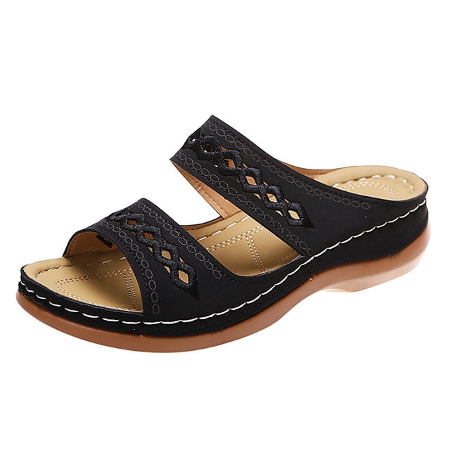 IUJSOY Womens Sandals Wedge Shoes Slip on Wide Width Sandals Orthopedic Arch Support Slides Sandals