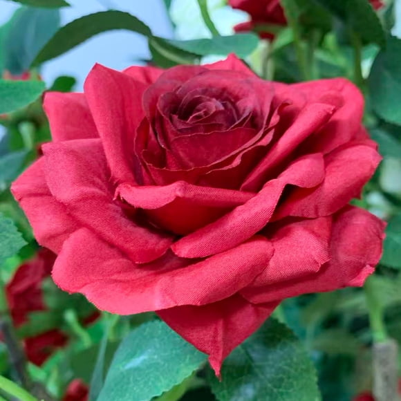 Arbre de Roses Rouges Artificielles de 1,5 m – Fleurs en Soie Réalistes, Feuillage Vert Réaliste, Tronc en Plastique Robuste – Plante Artificielle Sans Entretien pour la Maison, le Bureau, l'Entrée Ou l'Extérieur Couvert