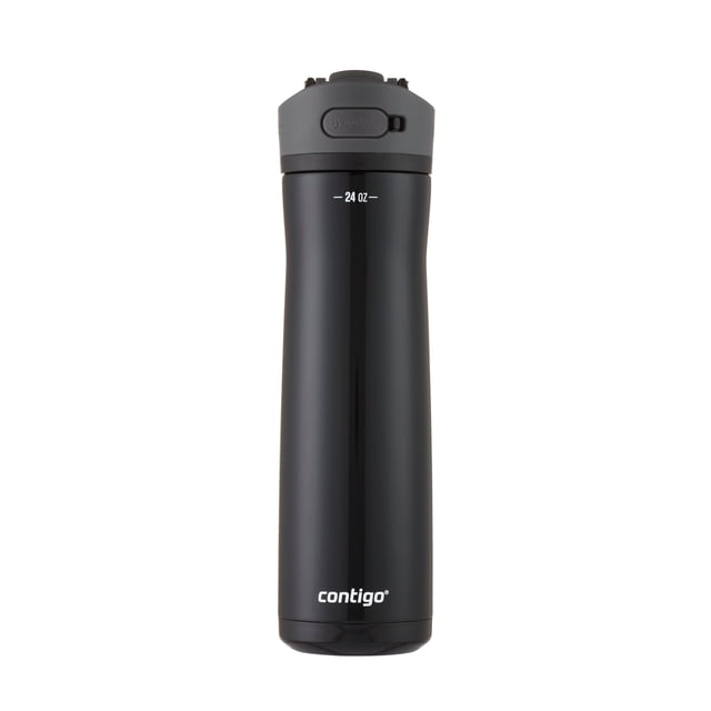 Contigo Ashland Chill 2.0 Bouteille d'Eau en Acier Inoxydable Couleur Réglisse Noire avec Couvercle à Bec Automatique, Dotée d'Un Bouton-Poussoir Étanche, Isolation sous Vide à Double Paroi Gardant les Boissons Froides pendant 24 Heures, Couvercle de Bec Protégeant de la Saleté, Poignée de Transport Intégrée, Paille Escamotable Inclinée, Capacité de 24 oz Idéale pour le camping et les Activités de Plein Air.