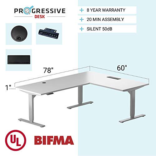 Progressive Desk Blanc Chaud, Cadre Gris Électrique Debout Bureau