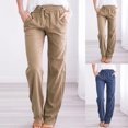 thumbnail image 1 of CEHVOM Women Casual Cotton And Linen Solid Drawstring Elastic Waist Long Straight Pants, 1 of 6