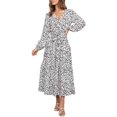 thumbnail image 1 of Women's Boho Leopard Print Ruffle Long Sleeve V Neck Casual Flowy Party Maxi Dress, 1 of 7