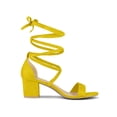 thumbnail image 3 of BLISSFUL STEP Women's Open Toe Lace up Sandals Mid Block Heels Sandals Yellow 10.5, 3 of 7