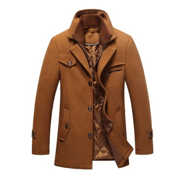 Penkiiy Men's Gentle Layered Collar Single Breasted Quilted Lined Wool Blend Pea Coats Coffee Clearance