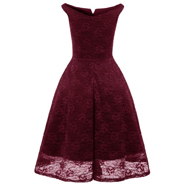 Robe Midi Femme Dentelle Sans Manches Robe de Soirée Cocktail Bal Robe Vintage Robes Élégantes pour Femmes en Liquidation