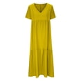 thumbnail image 3 of Fshaion Robe d'Été pour Femmes 2024 Grande Taille Coton Lin Couleur Ample Col en V Manches Courtes Robe Liquidation à Moins de 10!, 3 of 5