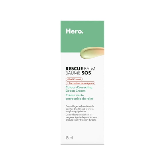 Hero Rescue Balm Color Correcting Green Cream, Evens Post-Blemish Redness, Soothes Dry Skin with Long Lasting Hydration, Dermatologist Tested, 15ml