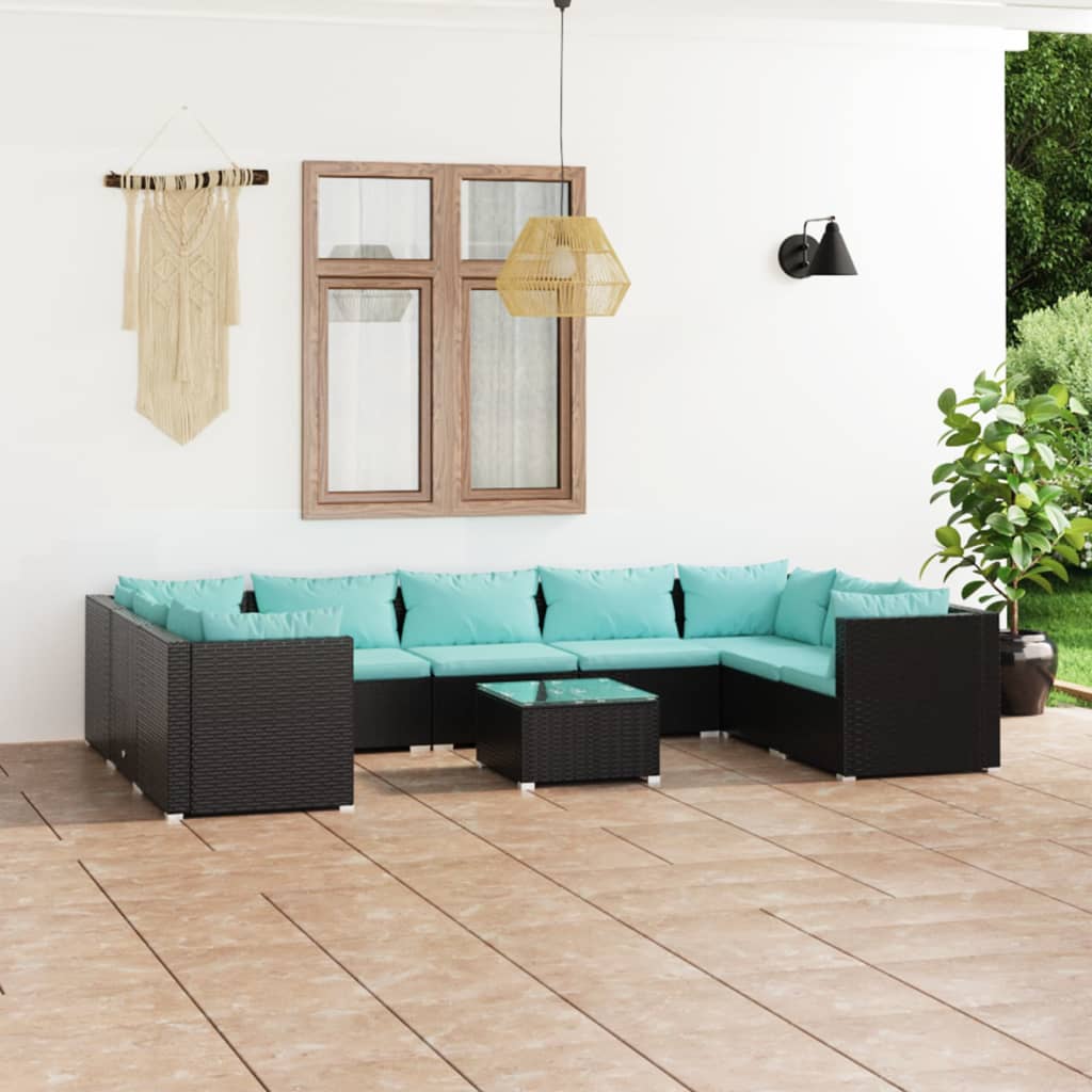 vidaXL 10 Piece Garden Lounge Set with Cushions Poly Rattan Black