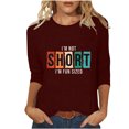 thumbnail image 2 of Chemises pour Femmes Habillées Décontractées, Chemises à Manches 3/4 pour Femmes, Tuniques à Manches Courtes Grande Taille pour Femmes, T-shirt à Manches 3/4 à Col Rond Imprimé Lettres Mode Décontractée pour Femmes, 2 of 5