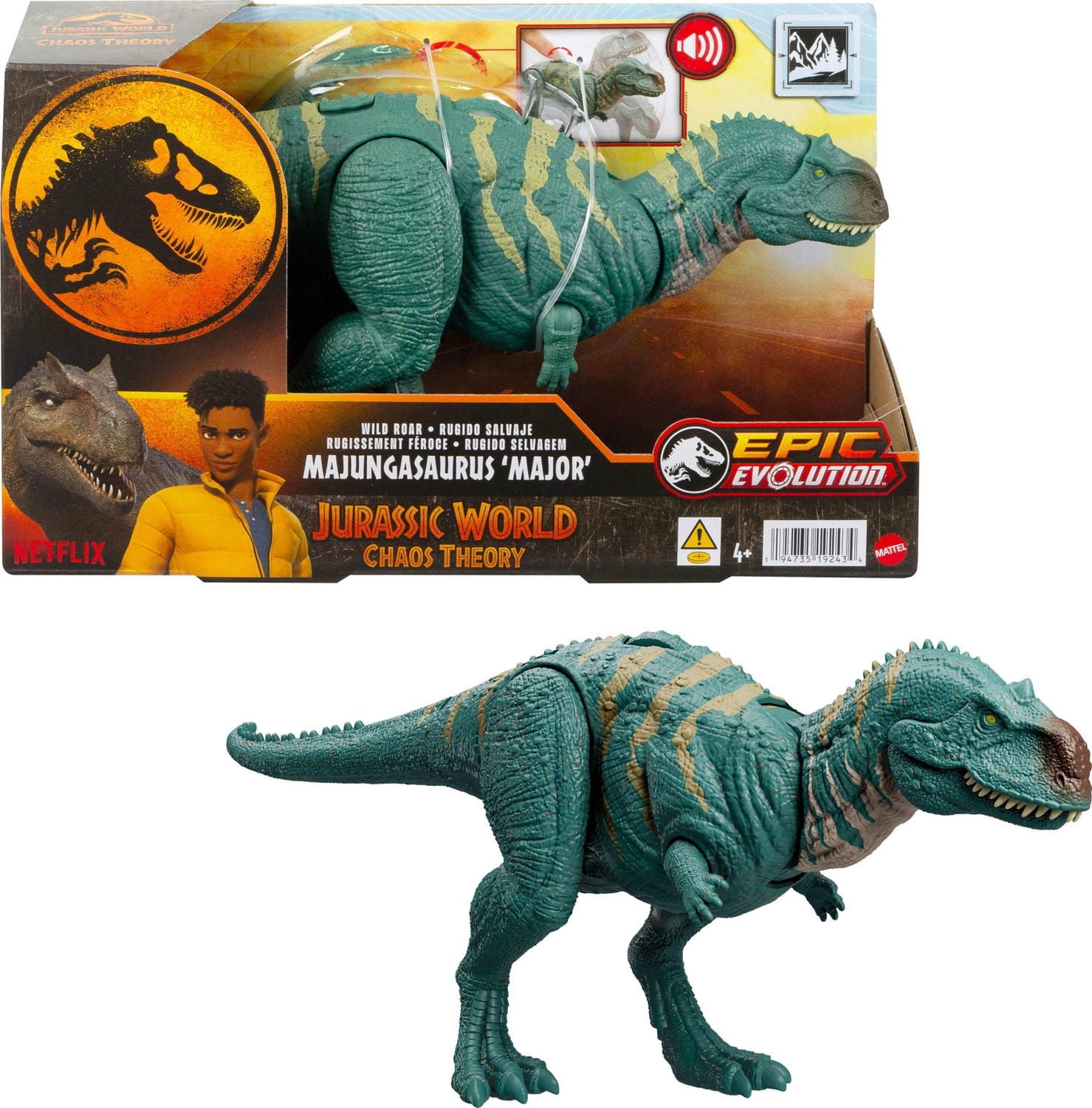 Jurassic World Wild Roar Majungasaurus Dinosaur Action Figure Toy, Chomp Attack & Sound