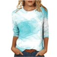 thumbnail image 1 of Hauts Manches Longues pour Femmes T-shirt Imprimé Manches 3/4 Blouse Col Rond Lounge Tops, Bleu Clair, 1 of 5