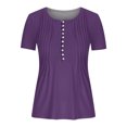 thumbnail image 4 of LSLJS Womens T Shirts Women's Fashion Casual Round Neck Pleated Solid Color Button Top Blouse, 4 of 5