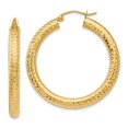 thumbnail image 1 of 14K Yellow Gold Diamond Cut 4mm Round Hoop Earrings, 1 of 3