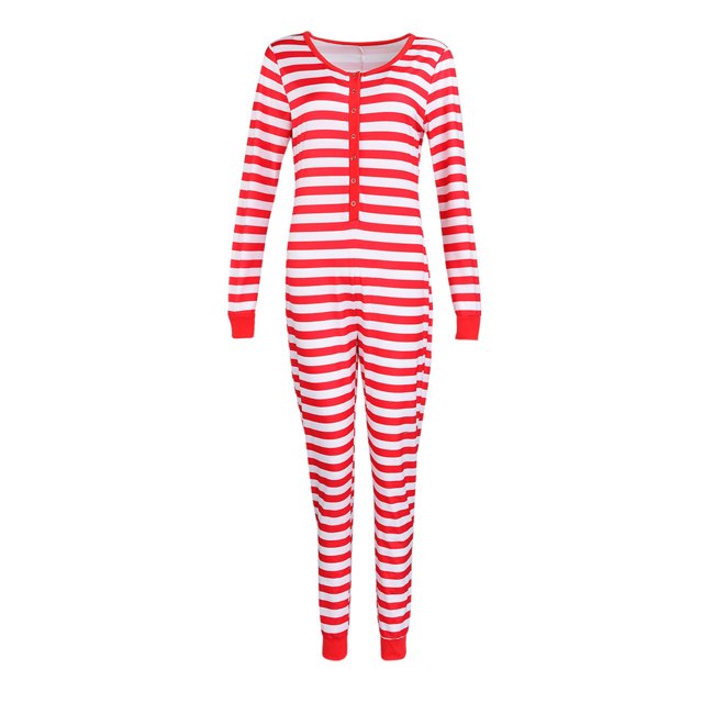 Pyjama de Noël pour Femmes à Manches Longues Rayé Ajusté pour la Maison Vêtements de Nuit de Noël
