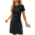 thumbnail image 4 of FAIWAD Robe d'Été pour Femme à Manches Courtes, Robe Plissée Ample, Mini-Robe Basique, T-Shirt Extensible, Robe Soleil, 4 of 5