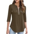 thumbnail image 1 of Timegard Hauts pour Femmes Col en V Fermeture Éclair Manches 3/4 Blouse Confortable Automne Tunique Décontractée pour Leggings, 1 of 9