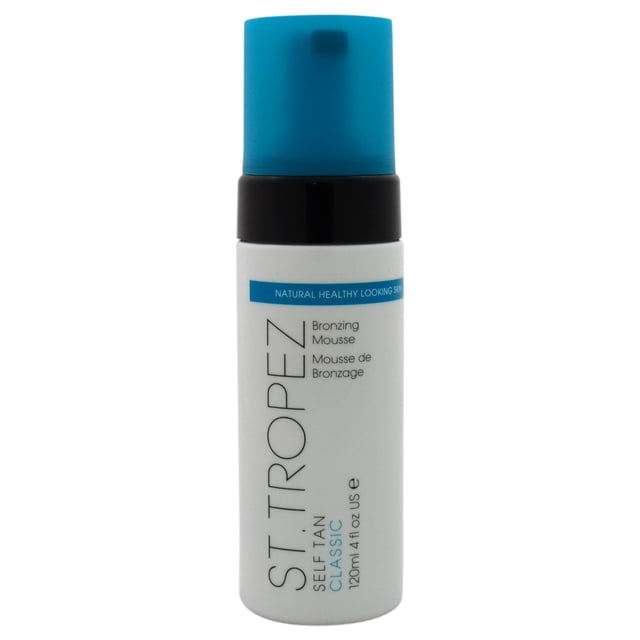 Self tan Bronzing Mousse by St. Tropez for Unisex - 4 oz Mousse. A hydrating self-tanner in a sleek white bottle with a blue cap, offering a streak-free, golden glow. Quick-drying formula with a subtle, refreshing fragrance, suitable for all skin types.