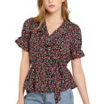 thumbnail image 1 of INSPIRE CHIC Women's Sweet Fruit Crossover V Neck Short Sleeves Ruffle Wrap Blouse, 1 of 4