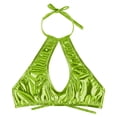 thumbnail image 2 of HULIJA Women's Shiny Metallic Keyhole Crop Top Halter Backless Rave Bandeau Vest Bra Clubwear Fluorescent Green One Size, 2 of 6