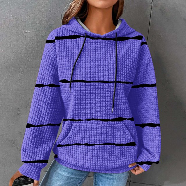 EGNMCR Sweat à Capuche à Manches Longues pour Femmes, Imprimé Rayé, avec Poches, Automne