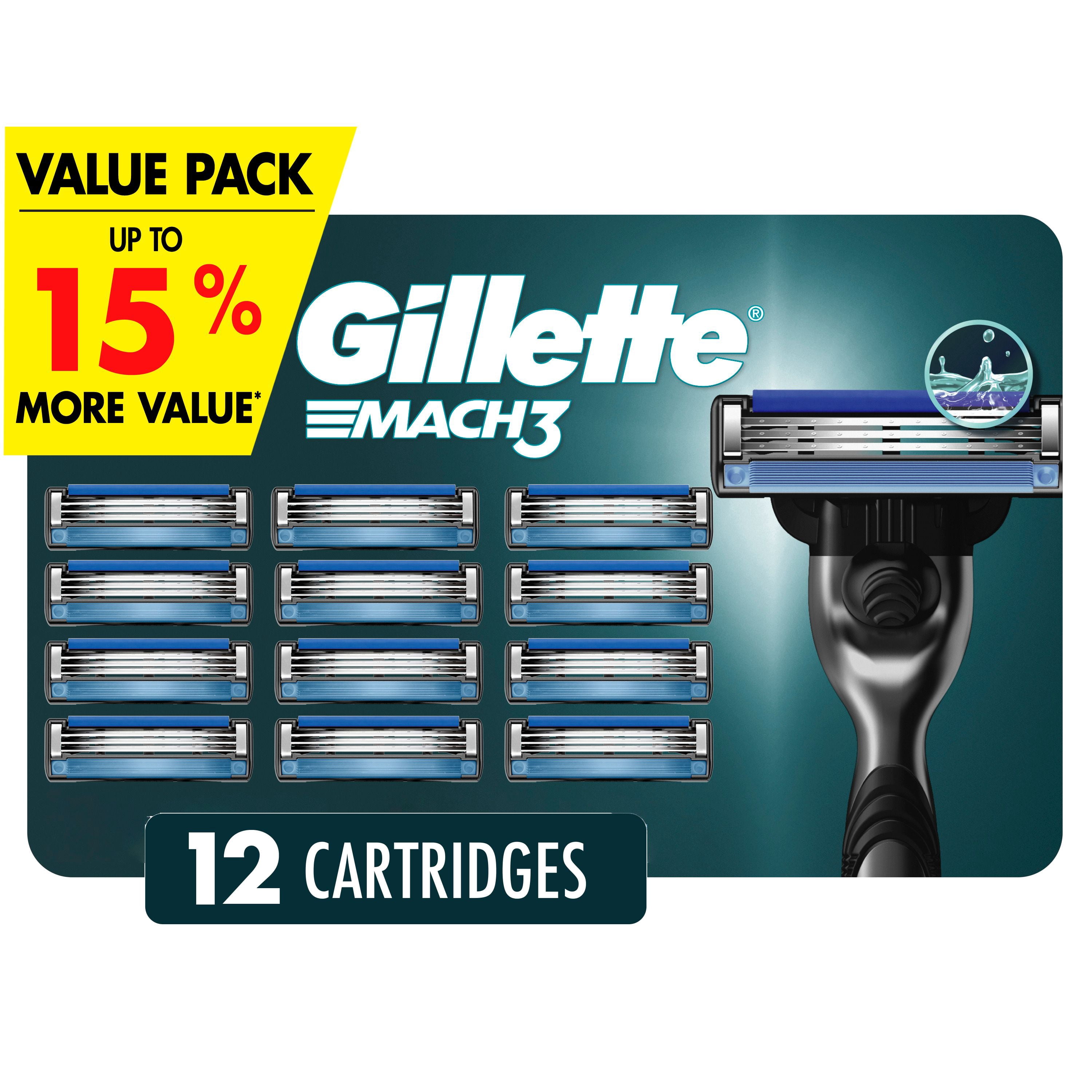 Gillette Mach3 Recharges de Lames de Rasoir Cartouches de Rasoir, Recharges de Rasoir pour Hommes avec Bande Lubrifiante, Lames de Rasoir à 3 Lames pour un Rasage de Près 12ct