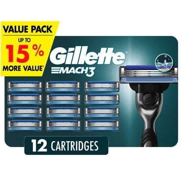 Gillette Mach3 Recharges de Lames de Rasoir Cartouches de Rasoir, Recharges de Rasoir pour Hommes avec Bande Lubrifiante, Lames de Rasoir à 3 Lames pour un Rasage de Près 12ct