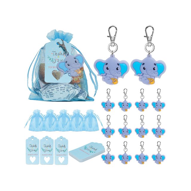 30 Pcs Porte-Clés Design Éléphant & Étiquette d'Emballage Cadeau
