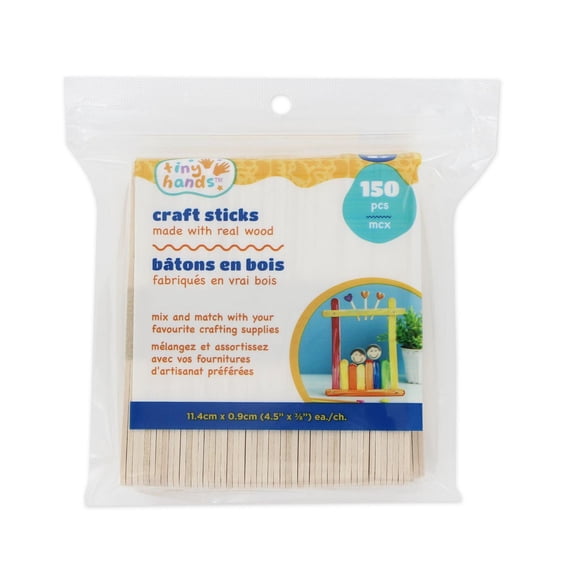 TINY HANDS Wooden Craft Sticks, 11.4 × 0.9 cm (0.4 in), 150-Pack, 11.5 cm (4.5 in), 150pcs