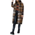 thumbnail image 4 of Women's Long Plaid Flannel Shirts Shacket Plus Size Long Sleeve Oversized Button Shirt Fall Spring Trench Coat with Pockets Brown S, 4 of 5