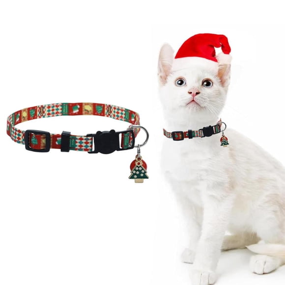 Feltree Collier de Noël pour Chat avec Clochettes, Collier Festif Ajustable à Dégagement Sécuritaire 7-12 Pouces pour Chats, Chatons, Petits Chiens, Accessoire pour Animaux des Fêtes