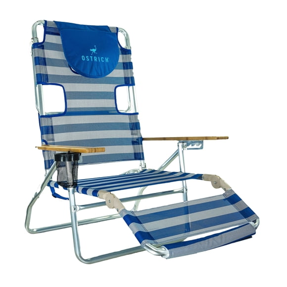 Ostrich The Original 3N1 Lightweight Outdoor Beach Lounge Chair w/ Footrest, Blue Stripe