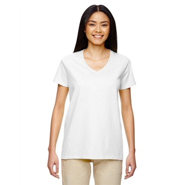 Gildan Ladies Heavy Cotton 100% Cotton V-Neck T-Shirt - 5V00L (Pack Of 12)