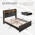 thumbnail image 2 of SIBEDS Queen Bed Frame with Wingback Storage Headboard, Upholstered Platform Bed with LED Lights and 2 Storage Drawers, Charging Station, PU Black, 2 of 9