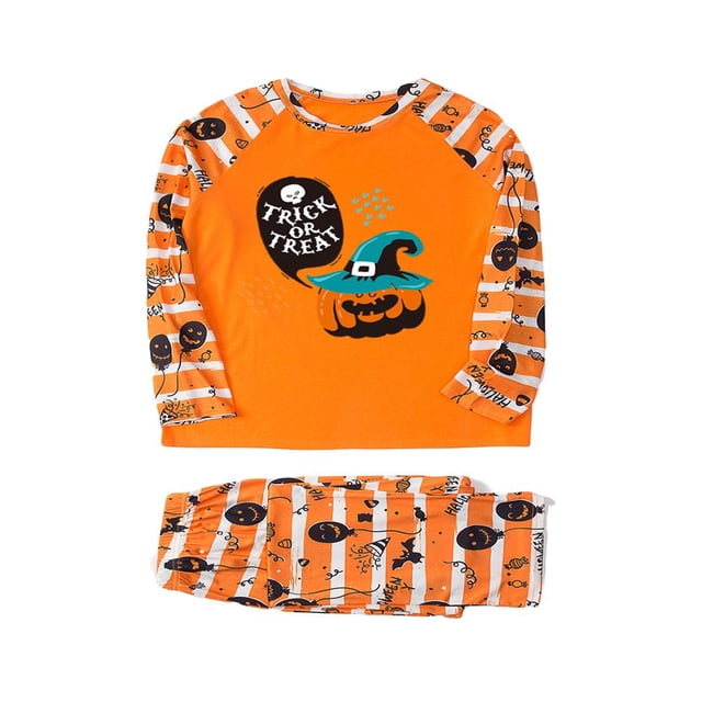 Pyjama Familial Assorti Ensemble Halloween Imprimé Manches Longues Col Tenue de Nuit Chandail et Pantalon