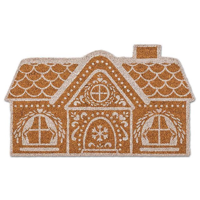 Abbott Doormat Durable Coir Fibre, Colorful Welcome Mat, Weather-Resistant Entry Décor, 18x30", Gingerbread House Shaped