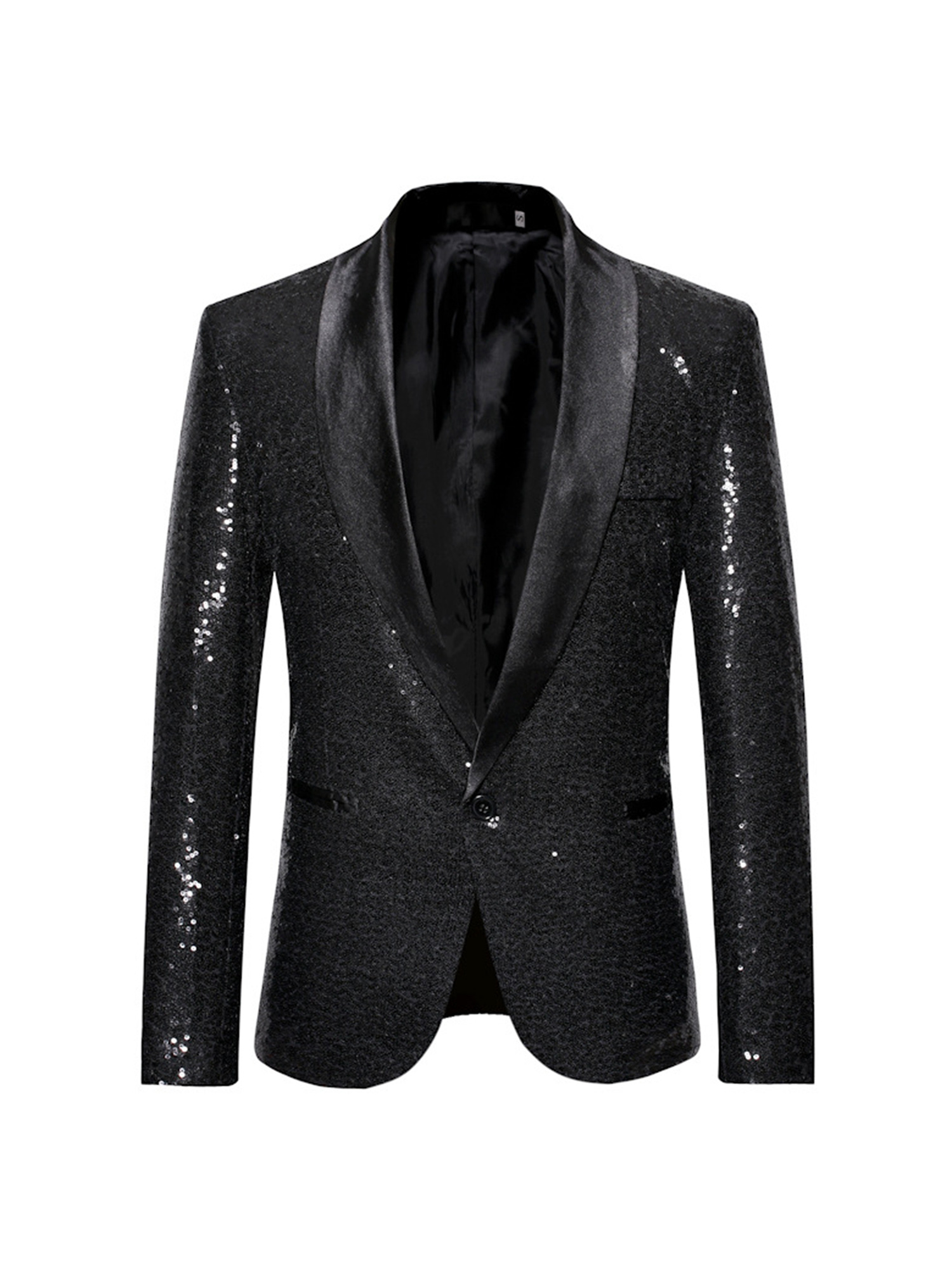 Gupgi Men Shiny Sequins Blazer One Button Tuxedo Jacket Party Wedding Banquet Prom Coat