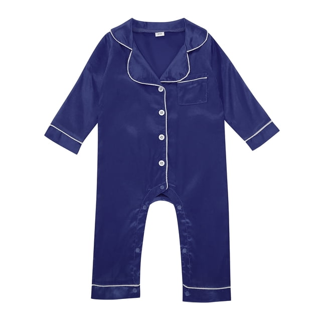 Combinaison Bébé Garçon Barboteuse Bébé Fille Garçon Pyjama en Soie Combinaisons à Boutons Manches Longues en Satin