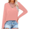 thumbnail image 1 of Mode Femme Couleur Unie Col Rond Manches Longues T-Shirt Décontracté Blouse, 1 of 1
