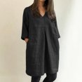 thumbnail image 4 of QIPOPIQ Robe Fumée à Volants pour Femmes Dresses Manches Courtes Ample Décontractée Dresses Col en V Robe d'Été Unie Dresses Offres 2023, 4 of 9