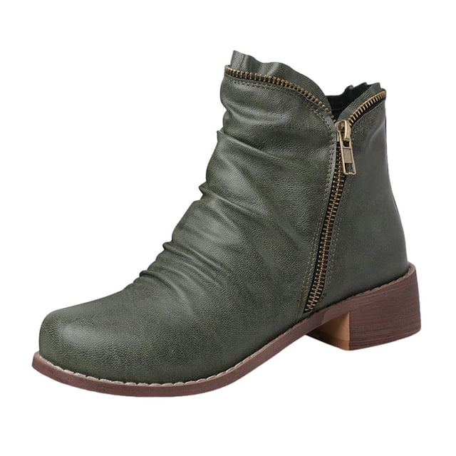 Zipper Chelsea Ankle Boots for Women Vintage Slouchy Leather Low Heels Short Booties Winter Fall Work Shoes