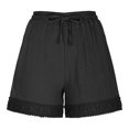 thumbnail image 4 of Summer Clearance! Womens Plus Size Pants,Summer Pants for Womens,Womens Solid Color Retro Hook Flower High Waisted Drawstring Shorts, 4 of 5