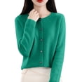 thumbnail image 2 of Baberdicy Haut en Tricot Uni pour Femme, Cardigan à Col Rond Ouvert à l'Avant, Cardigan Uni à Col Rond, Chandail en Tricot Décontracté, Haut de Tous les Jours Vert TTG, 2 of 5
