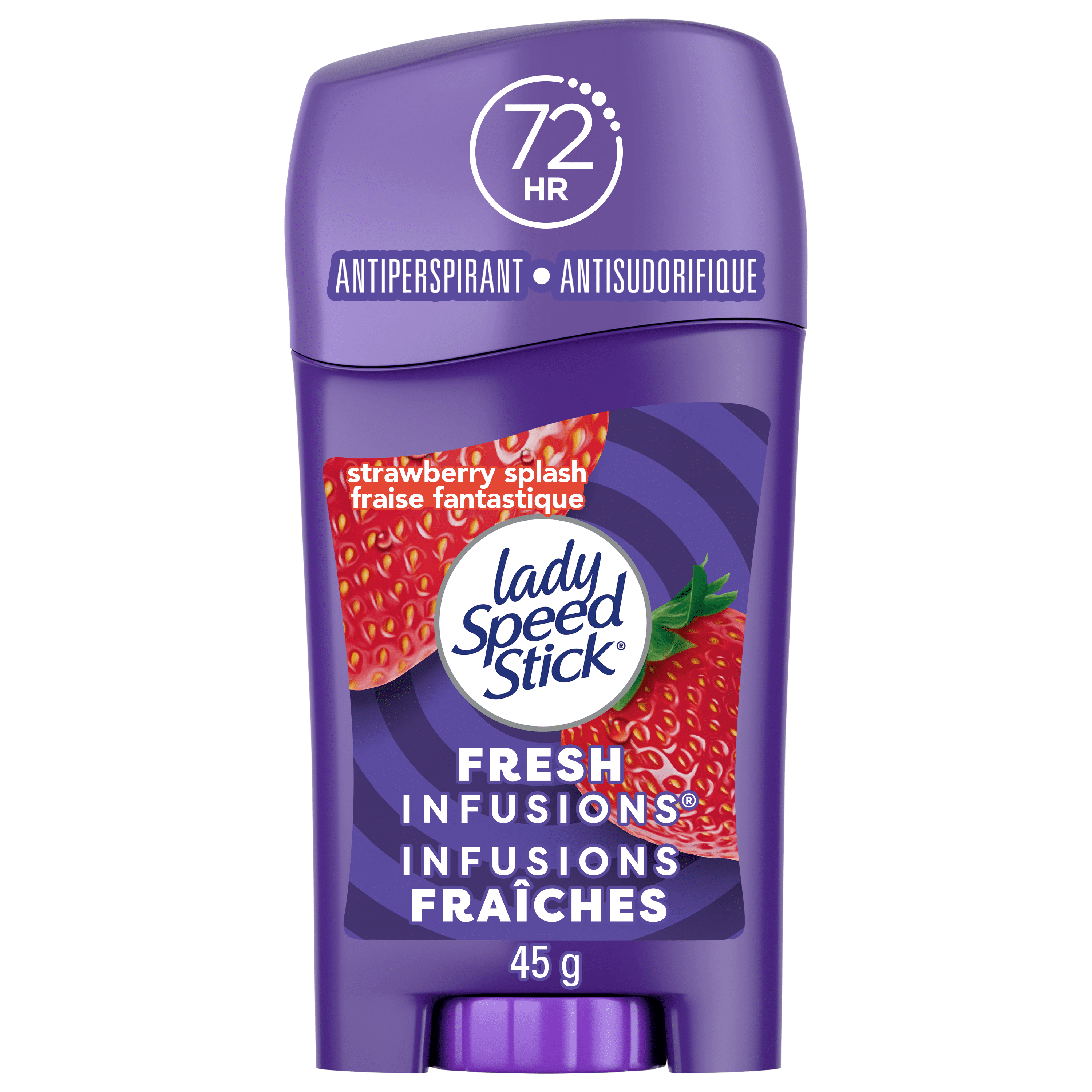 Déodorant antisudorifique Lady Speed Stick Fresh Infusions pour femmes, protection de 72 heures contre les odeurs et la transpiration, Invisible Dry, parfum Fraise fantastique, bâton de 45 g